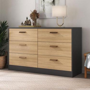 Imagem de Cômoda Divino 6 Gavetas 100% Mdf Preto/Olmo - Manbel, Preto, Moderno