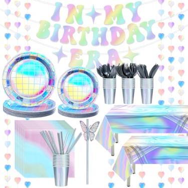 Imagem de 266 Pcs in My Birthday Era Decorations Friendship Party Decorations, Iridescent Party Plates Napkin Cup Cutlery Heart Garland Tablecloth Banner Straw Butterfly for Girl Music Star Singer Fan, Serve 25
