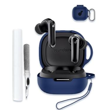 Imagem de Capa para Anker Soundcore P40i, capa protetora completa de silicone macio, capa protetora de absorção de choque com chaveiro, cordão e caneta de limpeza [LED frontal visível], azul