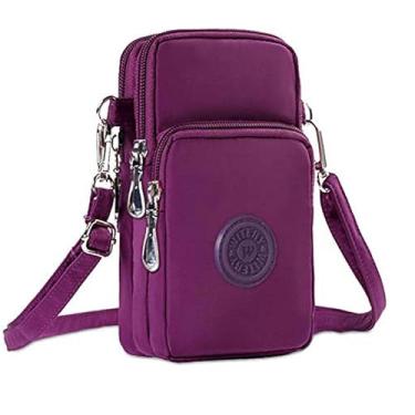 Imagem de WITERY Bolsa feminina de nylon à prova d'água com alça transversal para celular, Roxo moderno, 6.7x3.5x2inch