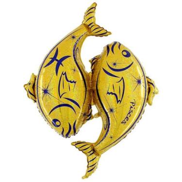Imagem de Balão de Festa Metalizado 50'' - Signo Peixe Dourado - 1 unidade - Fle