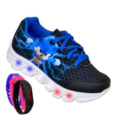 Imagem de Tenis De Led Masculino Calce Facil Sonic Infantil Meninos Estilo Origi