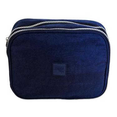Imagem de Estojo nylon retangular 2 zippers - YEPP, AZUL ESCURO