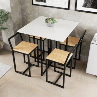 Imagem de Conjunto Mesa Branca 4 Cadeiras Pequena Pinus Industrial Black - Don C
