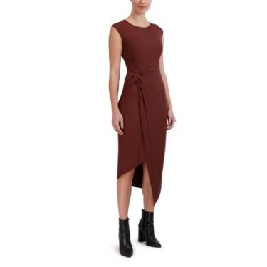 Imagem de Laundry by Shelli Segal Vestidos femininos midi manga cavada assimétrico nó frontal, Marrom, G