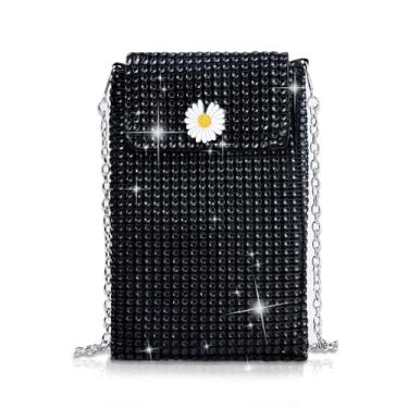 Imagem de WishLotus Bolsa transversal de lantejoulas, bolsa noturna de lantejoulas brilhantes com corrente destacável, bolsa transversal brilhante para mulheres e meninas, Preto