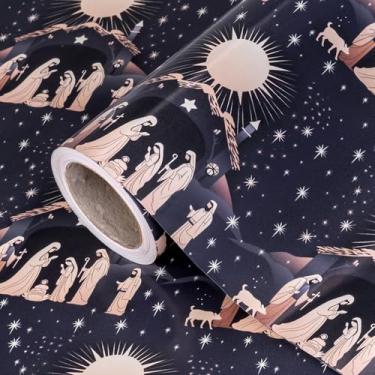 Imagem de WRAPAHOLIC Rolo de papel de embrulho de Natal de presépio - Mini rolo - 43 cm x 40 cm - Design de presépio de Natal, perfeito para embrulho de presente de feriado cristão religioso