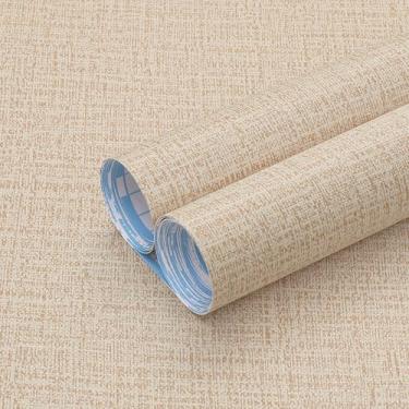 Imagem de Guvana Papel de parede texturizado de tecido de grama de 38 cm × 1192 cm, papel de parede bege para destacar e colar, papel de parede de contato com relevo, autoadesivo, vintage, faça você mesmo,