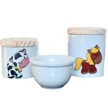 Imagem de Kit higiene bebê 3 peças Fazendinha - Potes e Molhadeira - Peças porce