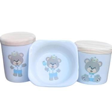 Imagem de Kit higiene bebê Príncipe Ursinho 3 Pçs - Potes e molhadeira - Antilop