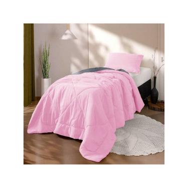 Imagem de Kit Edredom Solteiro 2 Peças Cobertor Margarida Rosa e Cinza