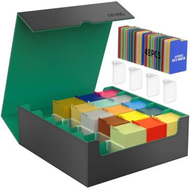 Imagem de AFIING Caixa de armazenamento de cartões colecionáveis, caixa de baralho MTG com 48 divisórias e apoiadores, caixa de baralho de cartas de comandante serve para cartas de jogo mágico, YugiOh, TCG