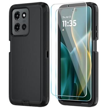Imagem de Qinmay Capa de celular para Motorola Moto G 5G 2025/Moto G Play 5G 2025 com protetor de tela HD, capa de telefone resistente, à prova de choque e à prova de quedas, 3 camadas, preta
