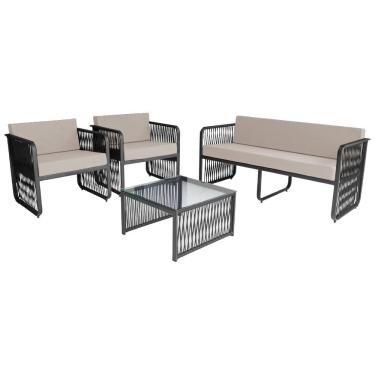 Imagem de Conjunto 2 Poltronas 1 Namoradeira e 1 Mesa de Centro Santiago em Alumínio e Corda Náutica Acesse Móveis