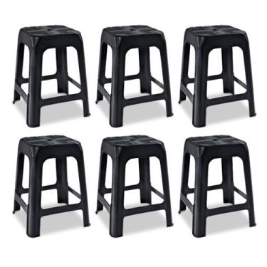 Imagem de Kit 6 Banquetas De Plástico Banco Banquinho Preto Arqplast