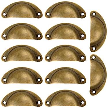 Imagem de Puxador de gaveta tipo concha clássico, 12 peças, puxadores de liga de zinco para porta de armário de cozinha com parafusos autorroscantes (dourado B)