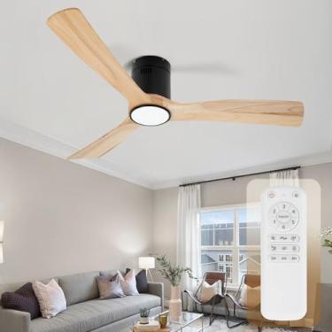 Imagem de iTni Ventilador De Teto De 52 Polegadas Com Luzes, Ventiladores De Teto De Madeira Embutidos Com Controle Remoto, Luz Regulável, Motor Cc Silencioso, Ventilador De Teto Para Quarto, Sala De Estar, E
