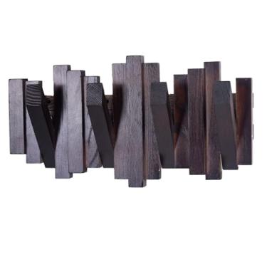 Imagem de Cabide de piano montado na parede de madeira natural, cabideiro de parede com 4 ganchos, cabide de madeira maciça, suporte para teclado de piano