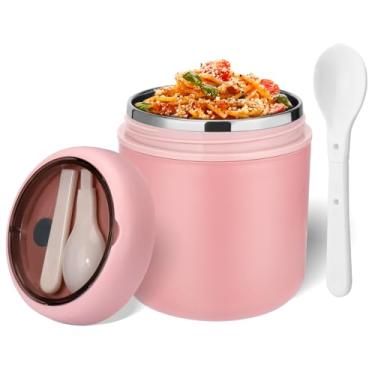 Imagem de Mity rain Recipiente térmico térmico de 473 ml para alimentos quentes – Garrafa térmica infantil de aço inoxidável à prova de vazamento com boca larga e colher dobrável, adequada para alimentos