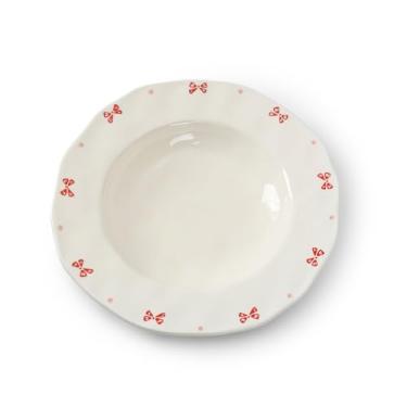 Imagem de Koythin Conjunto de tigela de ramen de chapéu de palha de cerâmica, tigelas de massa, tigela de servir salada para macarrão, jantar, salada, pode ir ao micro-ondas na lava-louças (laço rosa)