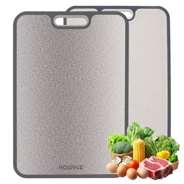 Imagem de Tábua de corte de titânio, tábuas de corte de cristalização dupla face para cozinha, tábua de cortar não tóxica, titânio puro e palha de trigo, PP para carne, legumes, frutas