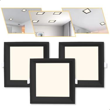 Imagem de 3 Plafon Painel Embutir Teto De Led 24w Quadrado Preto Luz Neutra