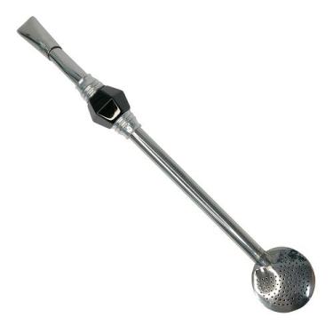 Imagem de Bomba de Chimarrão Pedra Preta 24cm Aço Inox Com Rosca - Polimaster