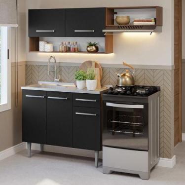 Imagem de Armário Cozinha Compacta 165cm Pia Rustic/Preto - MADESA