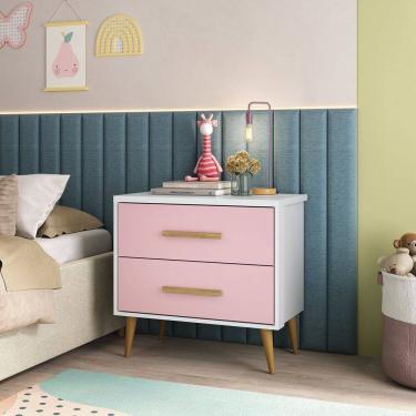 Imagem de Mesa de Cabeceira Infantil Arco-íris Espresso Móveis Branco/Rosa
