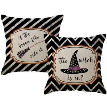 Imagem de ULOVE LOVE YOURSELF Pacote com 2 capas de almofada pretas de Halloween chapéu de bruxa/vassoura feliz dia das bruxas capa de almofada decorativa fofa decoração de outono fronha para sofá/sofá/varanda