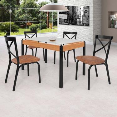 Imagem de Conjunto Sala de Jantar Mesa 120cm X77cm Tampo Vidro com 4 Cadeiras Karina Preto fosco / Caramelo