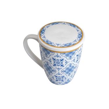 Imagem de Caneca Porcelana Lyor Lisboa 340ml com Tampa Filtro Super White e Azul
