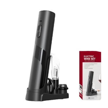 Imagem de Abridor de garrafa de vinho elétrico recarregável 7 em 1 conjunto de presente com bomba de vácuo elétrica, estação de carregamento, cortador de folha, despejador de aerador de vinho e 2 rolhas de