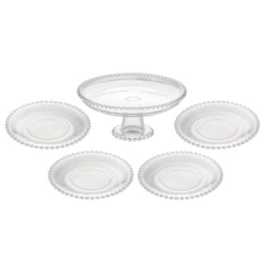 Imagem de Conjunto de Pratos com Prato de Cristal com Pé Pearl 20cm Wolff – Sofisticação para Servir Bolos e Sobremesas