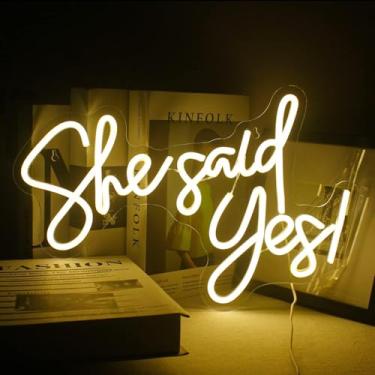 Imagem de gamerneon Ela Disse Sim Sinal de Néon Branco Quente Led Palavra Luzes de Néon para Decoração de Parede Decorações de Proposta Carta Usb Sinais de Luz de Néon para Despedida de Solteira Festa de Noivad