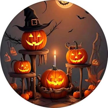 Imagem de Painel Halloween Abobora Decoração Casa Aniversário Festa dia das Bruxas Grande Redondo em Tecido Sublimado Premium (Abóbora 2)