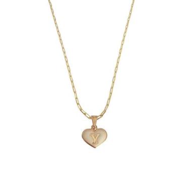 Imagem de Colar Cartier 60Cm Coração Branco Letra Y Banhado Ouro 18K - Anaisa Se