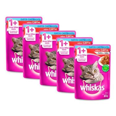 Imagem de Kit 5 Ração Úmida para Gatos Whiskas Adultos 1+ Anos Castrados Sabor C