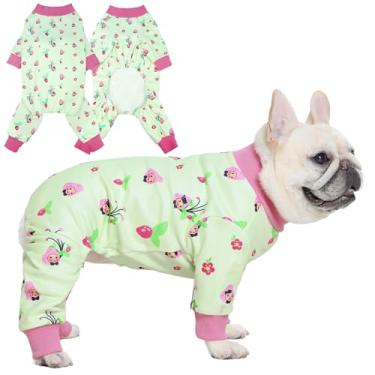 Imagem de OUOBOB Pijama de cachorro com 4 pernas para cães de médio e grande porte - macacão macio de algodão com elasticidade nas 4 direções, confortável e respirável para clima frio e descanso interno - Verde
