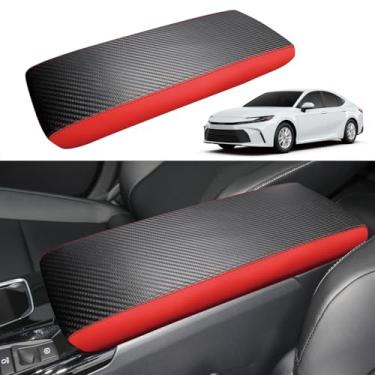 Imagem de YOFAMO Capa Para Apoio De Braço Carro Toyota Camry 2025, À Prova D'Água, Console Central, Proteção Contra Arranhões, Protetor Couro, Acessórios Decoração (Fibra Carbono + Vermelho)