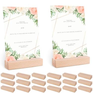 Imagem de ZFLYCANP Porta-cartões de madeira Suportes de placa de madeira Suportes de número de mesa, para lojas de varejo, festas, aniversários, porta-cartões de visita para eventos de decoração
