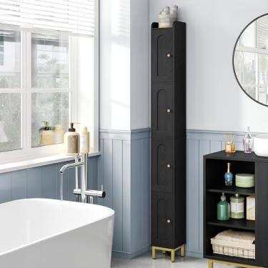 Imagem de Hzuaneri Armário de armazenamento alto estreito de 4 camadas, armário de armazenamento fino para banheiro com 4 pés e prateleiras ajustáveis, organização de banheiro para espaços pequenos, cozinha