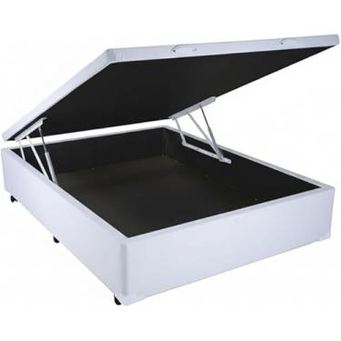 Imagem de Cama Box Baú Casal Blindada, 138cm, Compartimento para Armazenamento (Corino Branco)