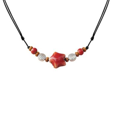 Imagem de DLYFNVEV Colar de contas de couro preto ajustável estrela colorida de cerâmica hippie espiral/joia boêmia espiral para mulheres, Cerâmica, Sem Pedra Preciosa