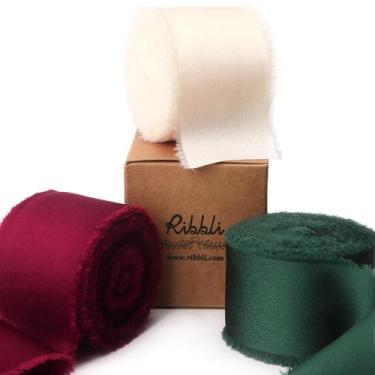 Imagem de Ribbon Ribbli Borgonha, verde marfim, seda, cetim 4 cm x 27 cm