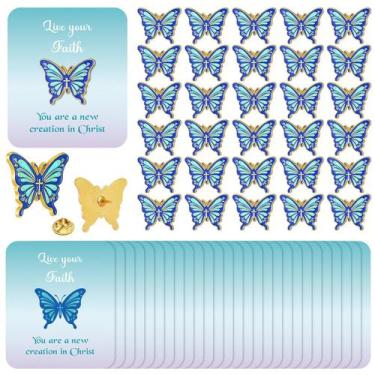 Imagem de Butterfly Pins Sayglossy Live Your Faith, 30 conjuntos com cartão
