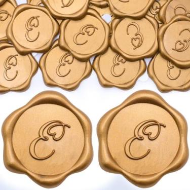 Imagem de Pacote com 50 adesivos Wax Seal SWANGSA, letra E, 3 cm, dourados