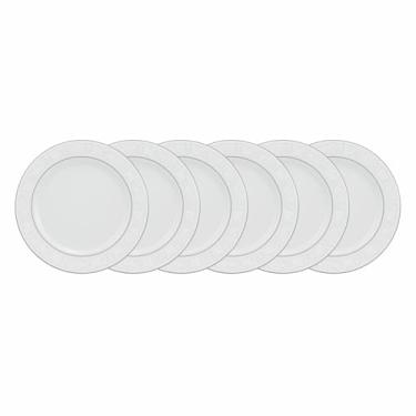 Imagem de Estojo com 6 Pratos Rasos. Modelo Redondo Itamaraty. Decoração Martha. Fabricado pela Porcelana Schmidt.