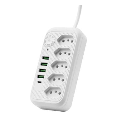 Imagem de Extensão 5 Tomadas 4 Usb 1 Tipo C Pd Led Bivolt Preto 127/22