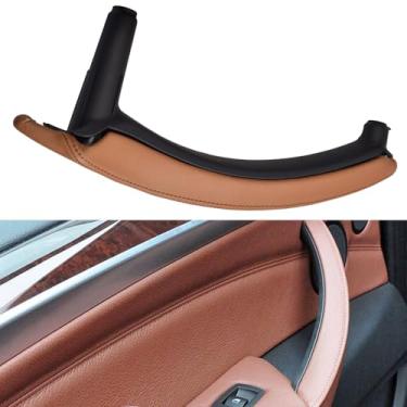 Imagem de Maçaneta interna de couro do lado do passageiro direito/apoio de braço da porta esquerda para BMW X5 E70 2007-2013 X6 E71 E72 2008-2014 (Esquerda, Marrom)